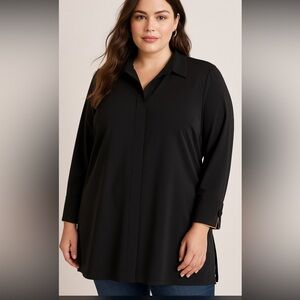 Chico’s Black Tunic Blouse with Gold Trim Detail – Size 2 (XL/16)